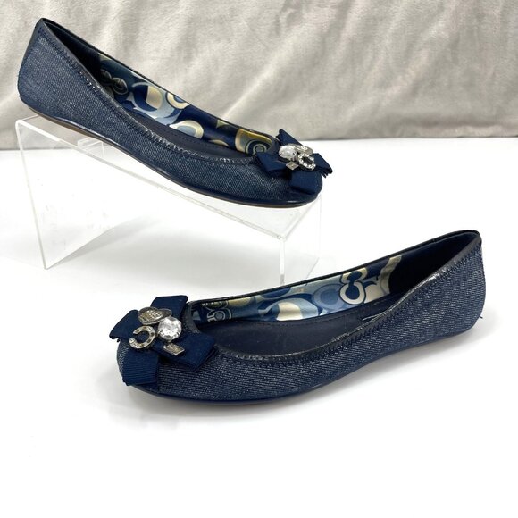 Coach Shoes - Coach Poppy Caper Navy Blue Denim Flats Jeweled Rhinestone Charms